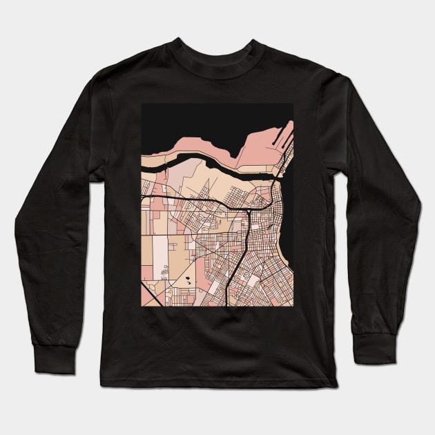 Corpus Christi Map Pattern in Soft Pink Pastels Long Sleeve T-Shirt by PatternMaps